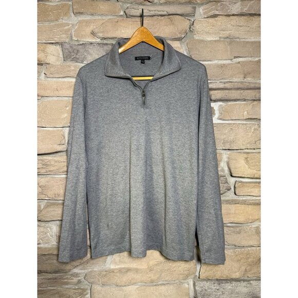 Banana Republic Sweater Men Large Gray 1/4 Zip Luxury Touch Soft Pullover Preppy - Picture 1 of 12